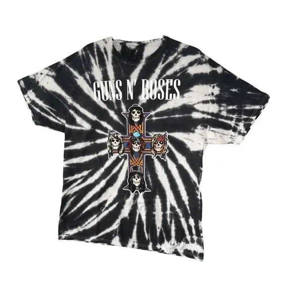 Guns N Roses Vintage Style Tie Dye Appetite for Destruction TShirt L Black White - Picture 13 of 14
